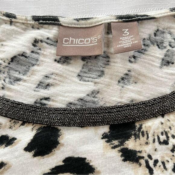 Chico’s Leopard Embellished Round Neckline 100% Cotton Tunic Top XL - Picture 10 of 15
